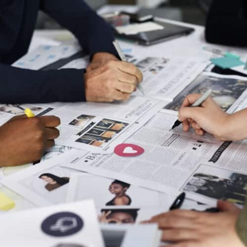 Creative team collaborating on business strategy