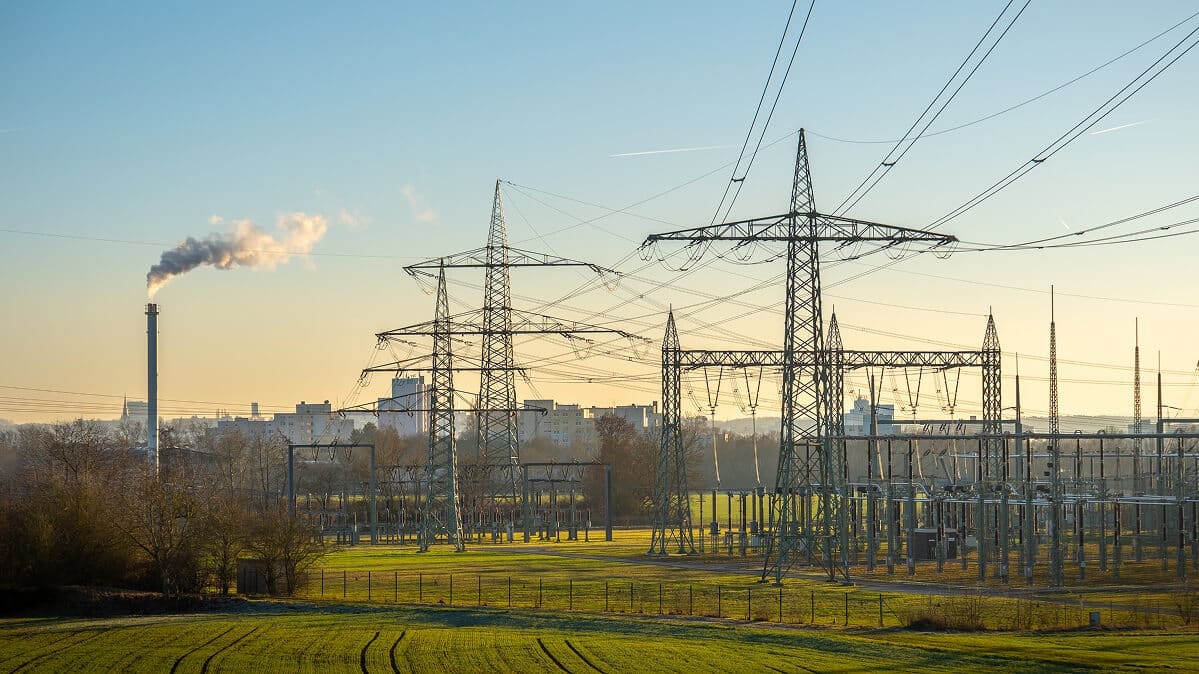 Industrial-zone-with-high-voltage-transmission-tower